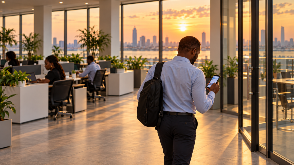 Customer history leaving with a resigning salesperson, shown as client records carried out of an office