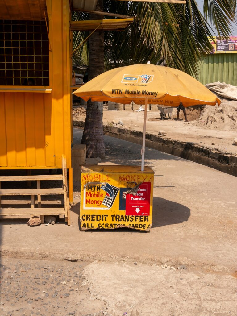 Mobile money agent stand in Korle-Klottey, Accra